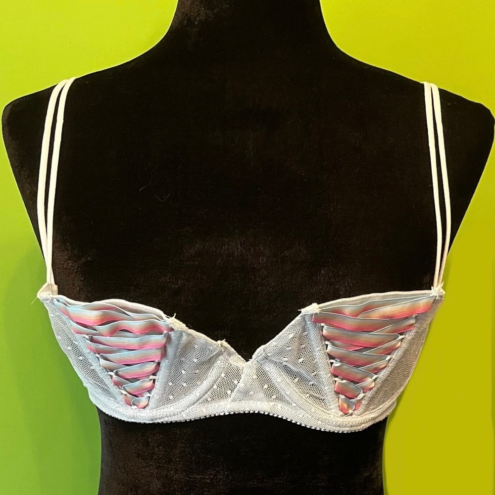 Romantic pastel Blue Rainbow Lace Corset Lingerie Bra, Size 34c, NWOT